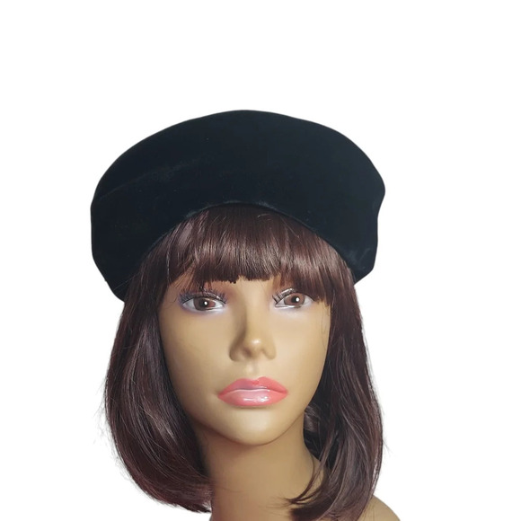 Vintage Black Velvet Union Made Back Bow Pillbox Hat - Picture 12 of 14